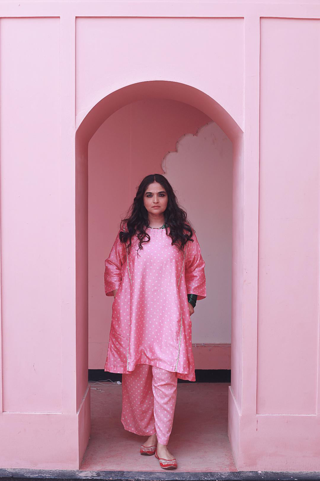 Pink Polka Kurta Set