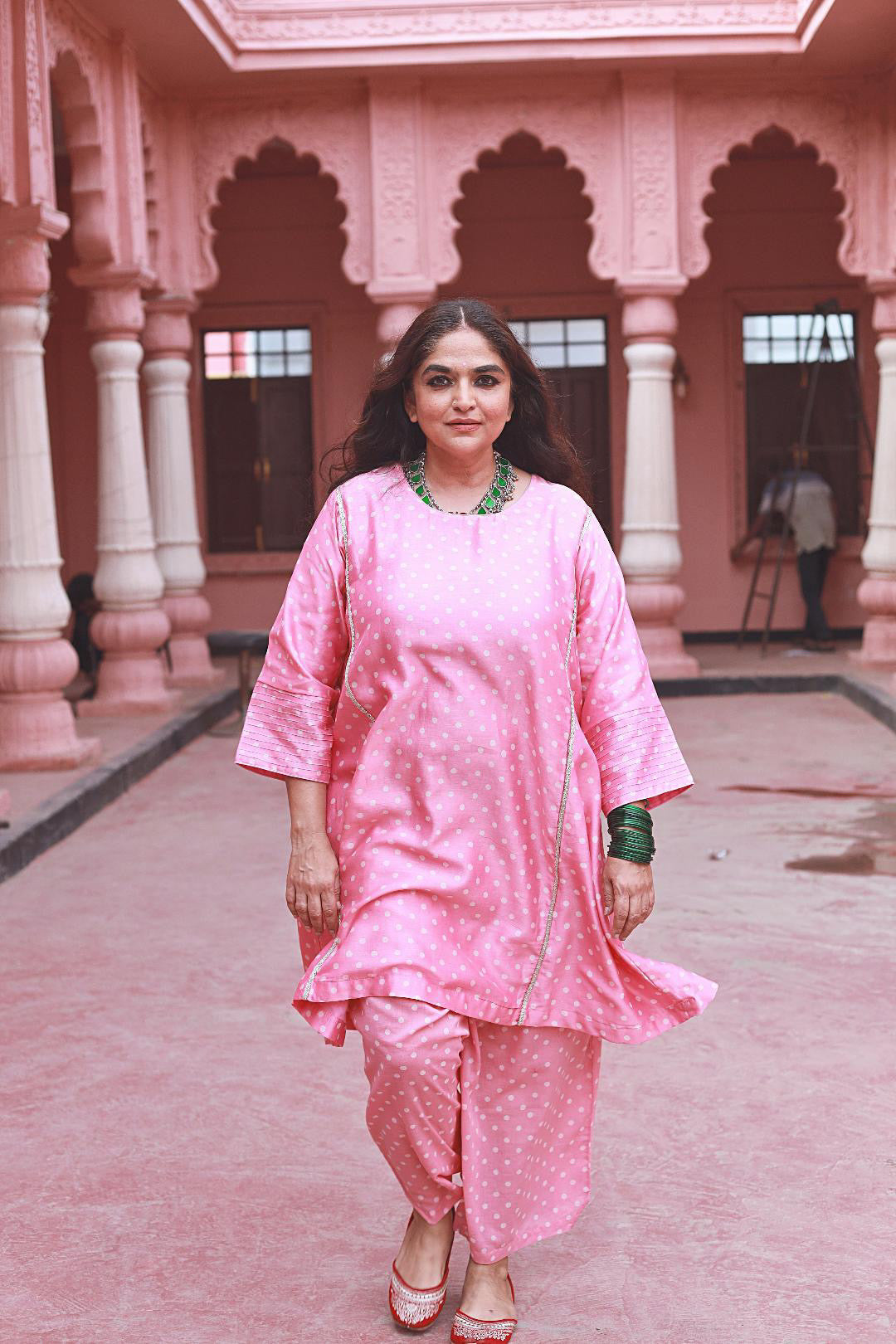 Pink Polka Kurta Set