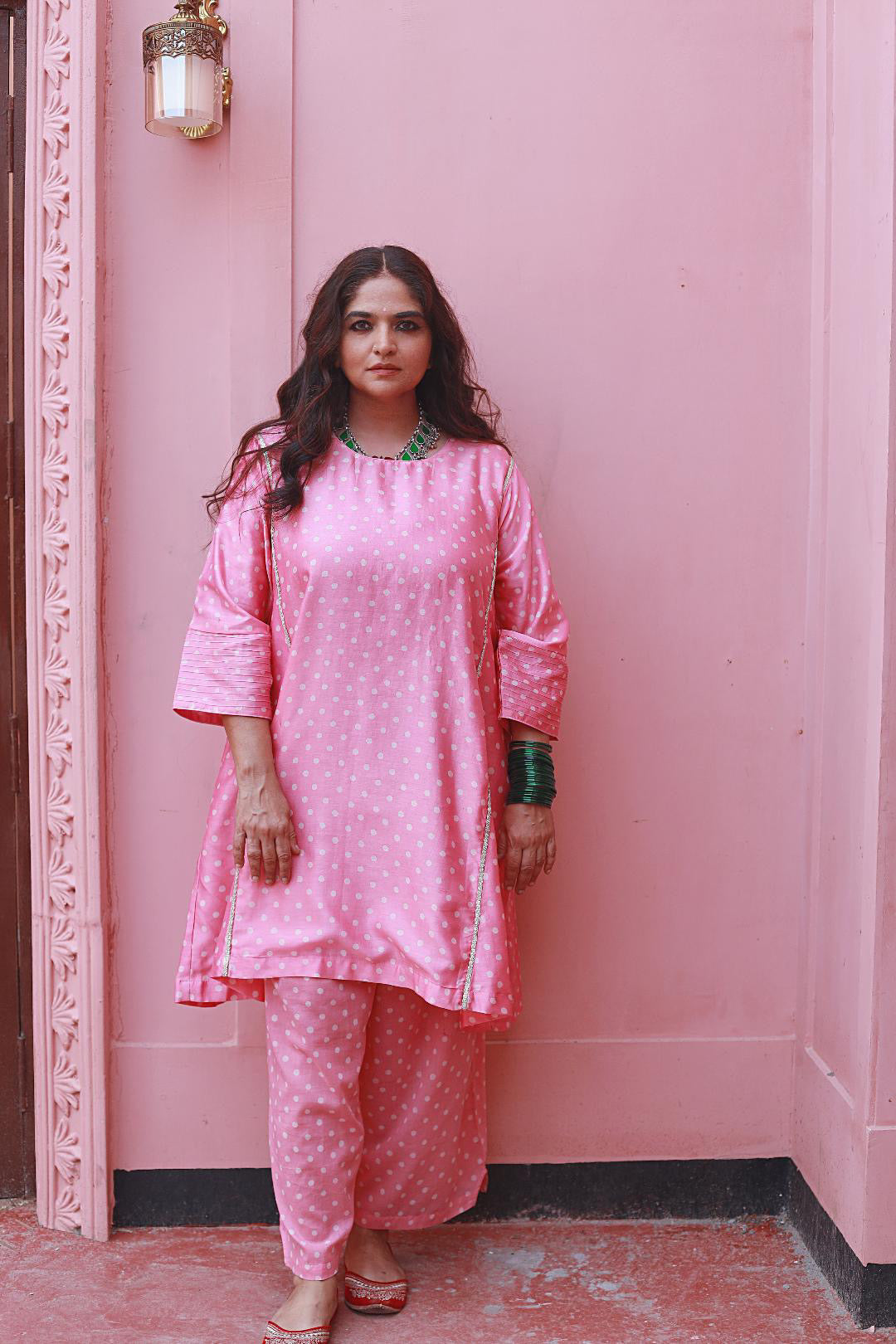 Pink Polka Kurta Set